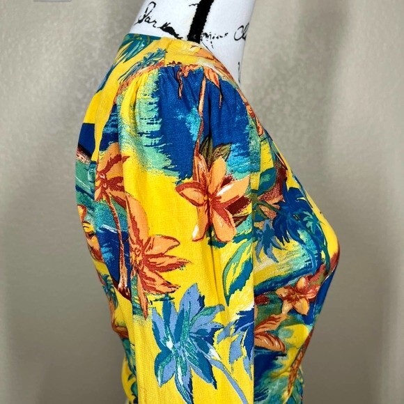 Zara women yellow crop top Palm tree floral wrap crop Blouse size XS kawaii boho - Picture 8 of 10
